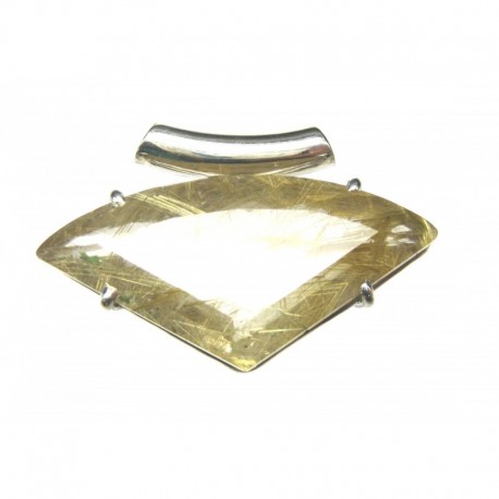 Anhänger Rutilquarz facettiert Dreieck, oben gerundet, 40x31 mm, Pipe, Krampenfassung, 925er Silber