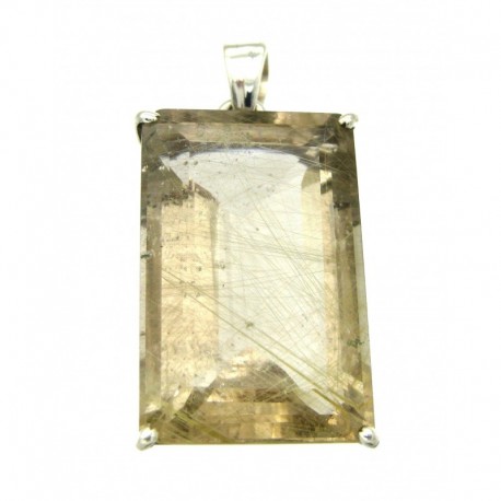 Anhänger Rutilquarz facettiert Rechteck, 17x40 mm, Krampenfassung, 925er Silber
