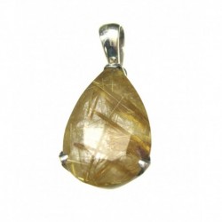 Anhänger Rutilquarz facettiert Tropfen, 14x34 mm, Krampenfassung, 925er Silber