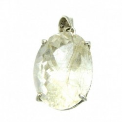 Anhänger Rutilquarz facettiert Oval, 15x32 mm, Krampenfassung, 925er Silber