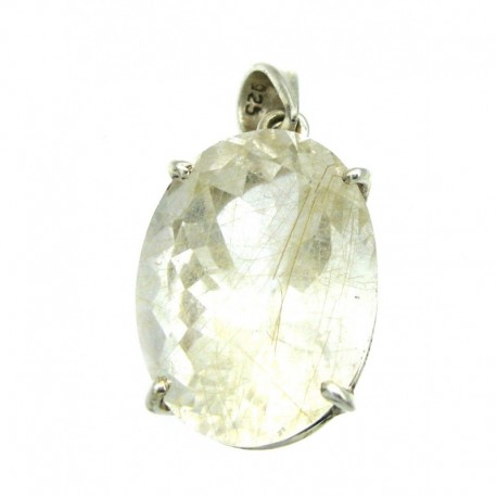 Anhänger Rutilquarz facettiert Oval, 15x32 mm, Krampenfassung, 925er Silber