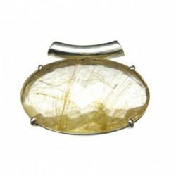 Anhänger Rutilquarz facettiert Oval, 34x27 mm, Pipe, Krampenfassung, 925er Silber