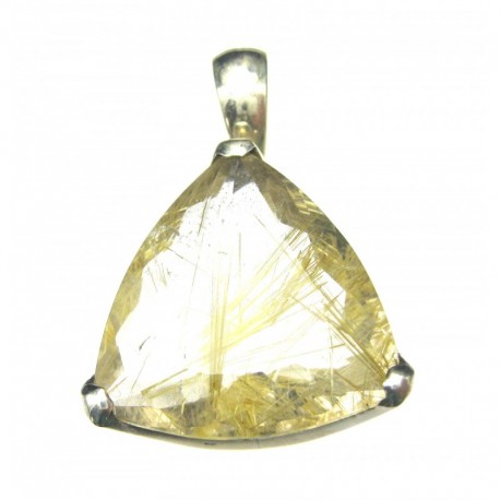 Anhänger Rutilquarz facettiert Dreieck, Seiten gerundet, 21x32 mm, Krampenfassung, 925er Silber