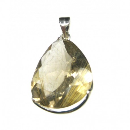 Anhänger Rutilquarz facettiert Tropfen, 20x27 mm, Krampenfassung, 925er Silber