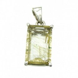 Anhänger Rutilquarz facettiert Rechteck, 10x25 mm, Krampenfassung, 925er Silber