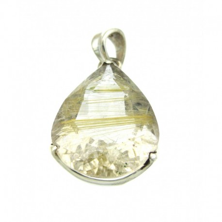 Anhänger Rutilquarz facettiert Tropfen, 17x31 mm, Krampenfassung, 925er Silber