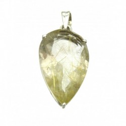 Anhänger Rutilquarz facettiert Tropfen, 16x39 mm, Krampenfassung, 925er Silber