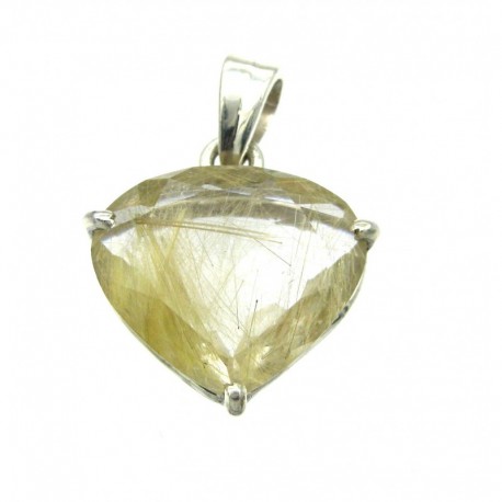 Anhänger Rutilquarz facettiert Dreieck, Seiten gerundet, 20x27 mm, Krampenfassung, 925er Silber