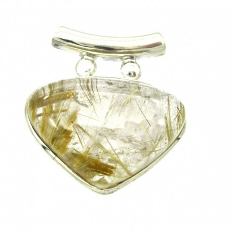 Anhänger Rutilquarz Dreieck, abgerundet, 33x35 mm, Pipe, 925er Silber