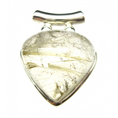 Anhänger Rutilquarz Dreieck, abgerundet, 25x35 mm, Pipe, 925er Silber