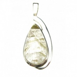 Anhänger Rutilquarz Tropfen, 18x48 mm, feste Öse, 925er Silber