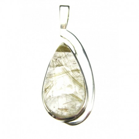 Anhänger Rutilquarz Tropfen, 18x48 mm, feste Öse, 925er Silber