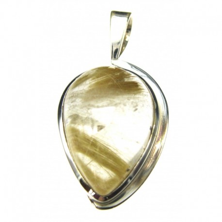 Anhänger Rutilquarz Tropfen, 19x38 mm, feste Öse, 925er Silber