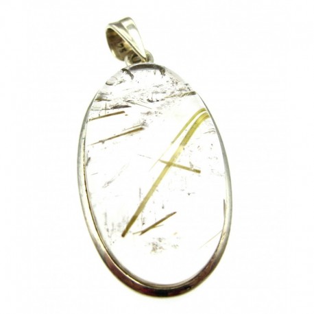 Anhänger Rutilquarz Oval, 22x48 mm, 925er Silber