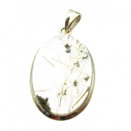Anhänger Rutilquarz Oval, 20x39 mm, 925er Silber