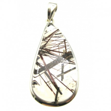 Anhänger Rutilquarz Freeform, 20x49 mm, 925er Silber