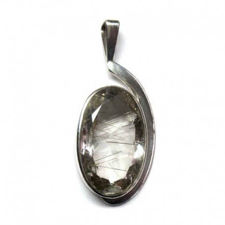 Anhänger Rutilquarz facettiert Tropfen, 21x49 mm, feste Öse, 925er Silber