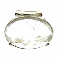 Anhänger Rutilquarz facettiert Oval, 28x27 mm, Pipe, Krampenfassung, 925er Silber