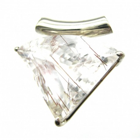 Anhänger Rutilquarz facettiert Dreieck, abgerundet, 25x26 mm, Pipe, Krampenfassung, 925er Silber