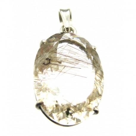 Anhänger Rutilquarz facettiert Oval, 16x34 mm, Krampenfassung, 925er Silber