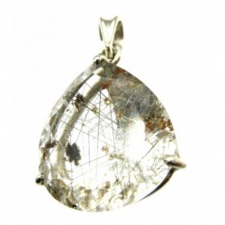 Anhänger Rutilquarz facettiert Tropfen, 20x30 mm, Krampenfassung, 925er Silber