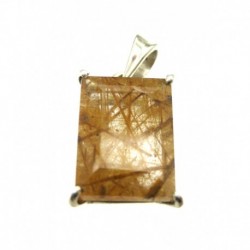 Anhänger Rutilquarz facettiert Rechteck, 11x16 mm, Krampenfassung, 925er Silber