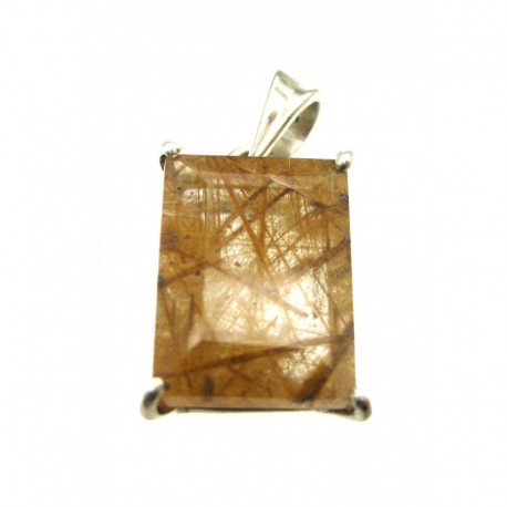 Anhänger Rutilquarz facettiert Rechteck, 11x16 mm, Krampenfassung, 925er Silber