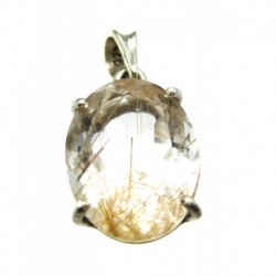 Anhänger Rutilquarz facettiert Oval, 13x27 mm, Krampenfassung, 925er Silber