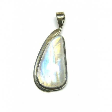 Anhänger Schlaufe weißer Labradorit mit Blauschimmer 17x42 mm 925er Silberöse