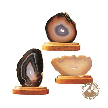 Achatscheiben 6- 8 cm mit Holzständer VE 10 Stück