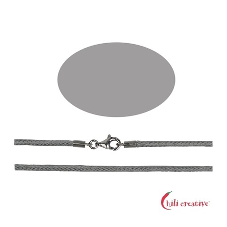 Baumwoll Collier hellgrau 1,5/45 925er Silber Karabiner