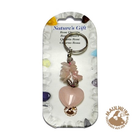 Schlüsselanhänger Herz Rosenquarz 9 cm Länge für Bodenständer
