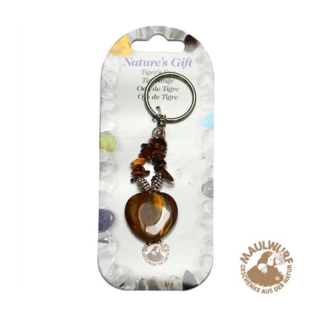 Schlüsselanhänger Herz Tigerauge 9 cm Länge für Bodenständer