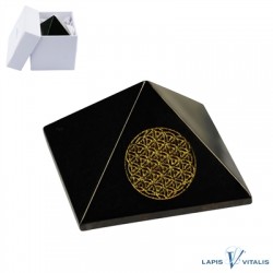 Pyramide Schungit (Steinkohle) mit Blume des Lebens 6 cm