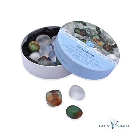 Wassersteine Chrysopras / Bergkristall in Geschenkdose 100 g