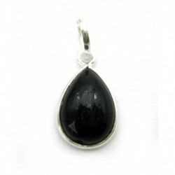 Anhänger Tropfen schwarzer Turmalin 10 x 25 mm 925er Silber