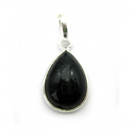 Anhänger Tropfen schwarzer Turmalin 10 x 25 mm 925er Silber