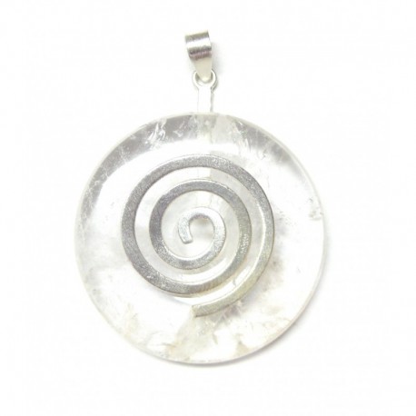 Donuthalter Messing versilbert mattiert mit Donut Bergkristall 40 mm