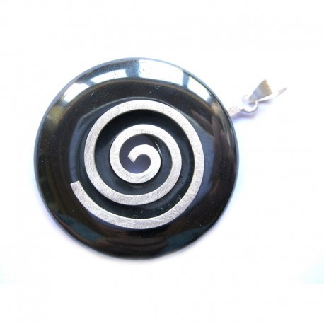 Donuthalter Messing versilbert mattiert mit Donut Hämatit 40 mm