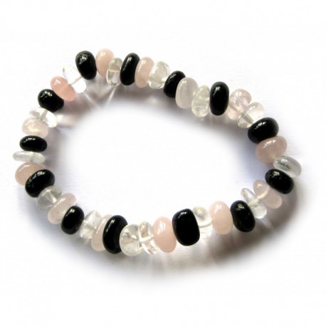 Armband Button Freeform Rosenquarz Bergkristall Schörl Mix 8-12 mm