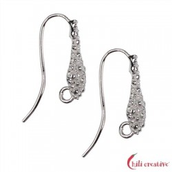 Ohrhaken Tropfen granuliert 16mm 925er Silber rhodiniert VE 2 Stück