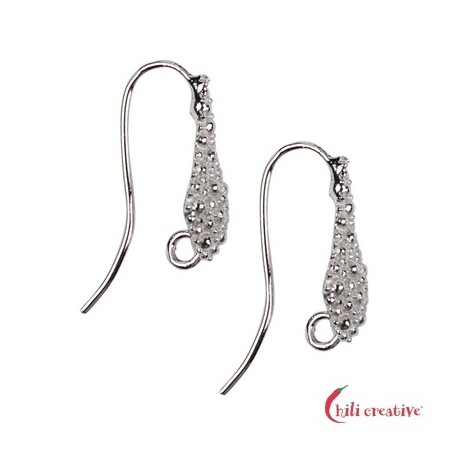 Ohrhaken Tropfen granuliert 16mm 925er Silber rhodiniert VE 2 Stück