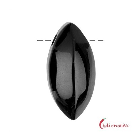 Navette Turmalin schwarz (stabilisiert) gebohrt 3 cm