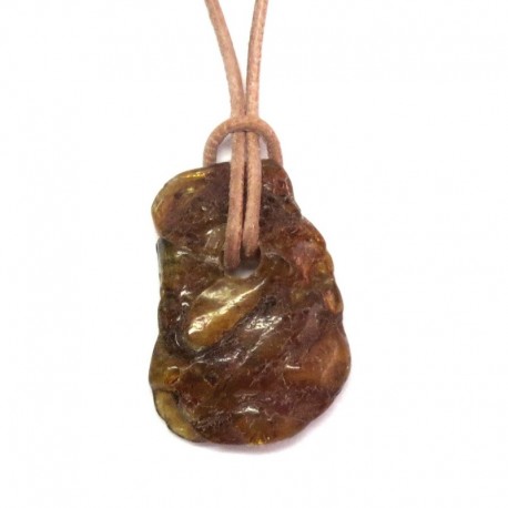 Trommelstein gebohrt Bernstein 2,5 - 3 cm frontgebohrt mit Lederband