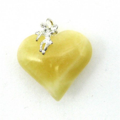 Herz-Anhänger Calcit orange mit Schutzengel 25 mm 925er Silber