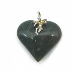 Herz-Anhänger Chalcedon bunt mit Schutzengel 25 mm 925er Silber