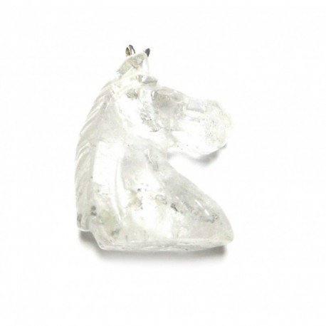Anhänger Pferdekopf Bergkristall 3 cm mit 925er Silberöse
