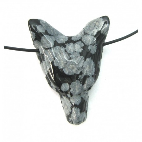 Anhänger Wolfskopf Obsidian Schneeflocke flach 3 x 3,5 cm