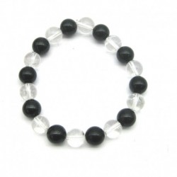 Kugel-Armband Mix Bergkristall schwarzer Turmalin stabilisiert 10 mm
