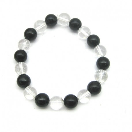 Kugel-Armband Mix Bergkristall schwarzer Turmalin stabilisiert 10 mm